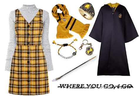 Hufflepuff Universal Outfit, Harry Potter Outfit Ideas Hufflepuff, Harry Potter Hufflepuff Outfits, Hufflepuff Outfit Uniform, Hufflepuff Uniform Female, Brianna Asthetic, Hufflepuff Outfit Ideas, Hogwarts Houses Outfits, Hufflepuff Uniform