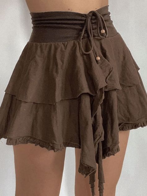 Brown Pleated Skirt, Hippie Rock, Layered Ruffle Skirt, Cute Streetwear, Layered Mini Skirt, Look Boho Chic, Short Pollera, Street Y2k, Estilo Hippie