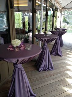 Cocktail Table Decor, Yacht Wedding, Bistro Tables, Catering Events, Lilac Wedding, Purple Themes, Wedding Linens, Table Cloths, Wedding Cocktails