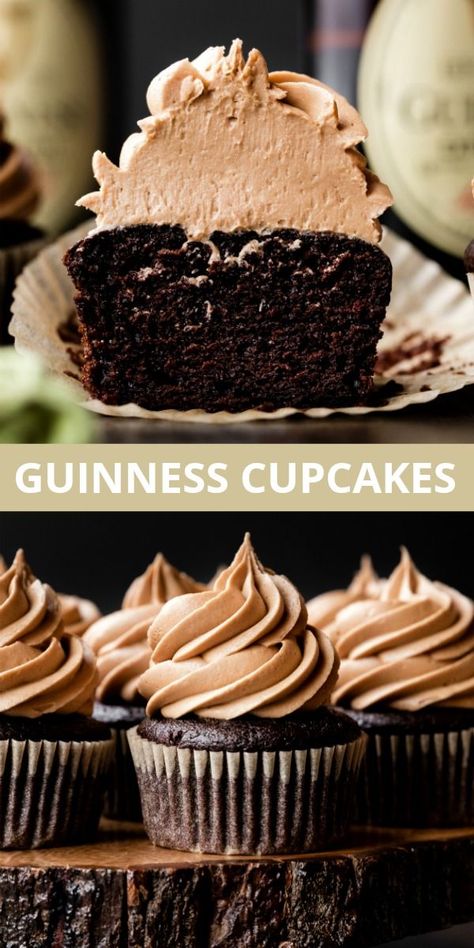 Guinness Recipes, Guinness Cupcakes, Boozy Cupcakes, Guinness Chocolate, Guinness Cake, Guinness Beer, Boozy Desserts, Cupcake Flavors, Espresso Powder