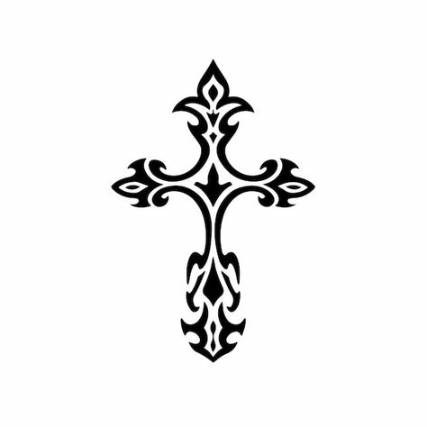 Tribal christian cross logo tattoo desig... | Premium Vector #Freepik #vector #christian #christian-religion #catholic-cross #christian-logo Cross Tattoo Outline, Traditional Cross Tattoo, Christian Logo Design, Cross Logo Design, Tattoo Design Stencil, Christian Logo, Grunge Cross, Cruces Tattoo, Cross Drawing