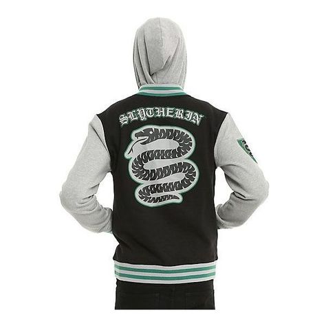 Harry Potter Slytherin Varsity Jacket ❤ liked on Polyvore featuring outerwear, jackets, grey jacket, grey letterman jacket, varsity jacket, teddy jacket and gray jacket Hp Slytherin, Grey Varsity Jacket, College Jacket, Jacket Varsity, Harry Potter Slytherin, Slytherin Pride, College Jackets, Grey Jacket, Letterman Jacket