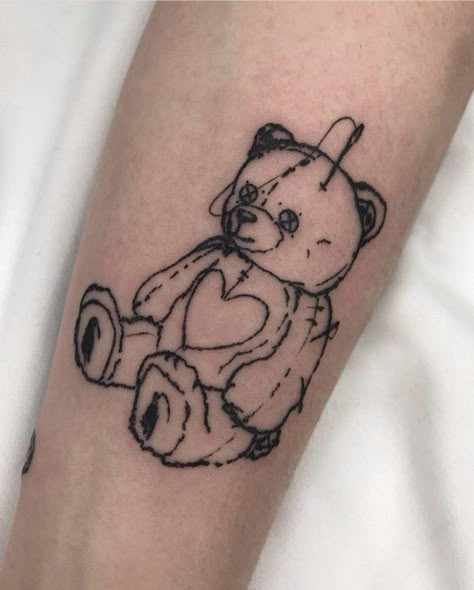 Teddy Bear Tattoo, Coffin Tattoo, Charm Tattoo, Thigh Tat, Skin Marks, Bear Tattoos, Spooky Tattoos, Tatuaje A Color, Bear Tattoo