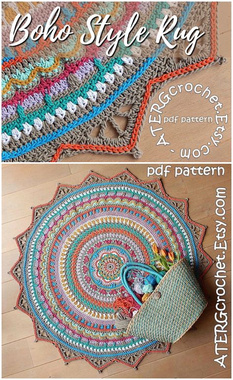 Rug Crochet Pattern, Carpet Crochet, Crochet Puff Flower, Rug Crochet, Awesome Crochet, Mandala Rug, Crochet Rug Patterns, Crochet Mandala Pattern, Crochet Home Decor