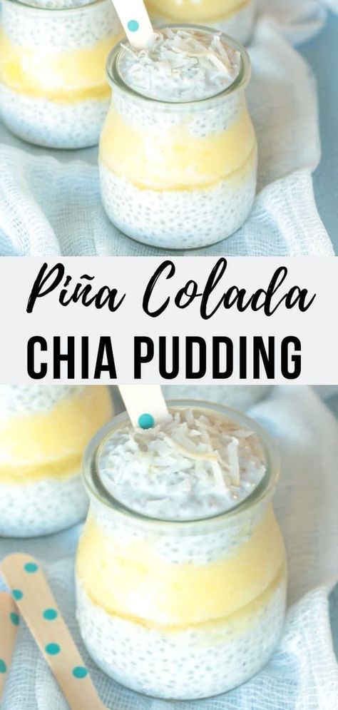 Piña Colada Chia Pudding - Le Petit Eats Yogurt Chia Pudding, Pineapple Puree, Chia Pudding Recipes Healthy, Chia Recipe, Chia Seed Recipes, Chia Pudding Recipes, Frozen Pineapple, Chia Pudding, Toasted Coconut