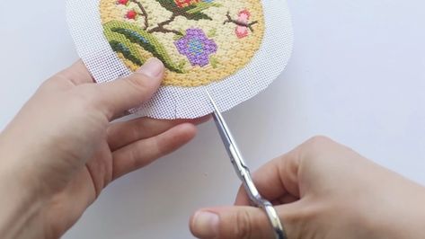 Needlepoint Finishing Ideas, Finishing Needlepoint, Painting A Canvas, How To Needlepoint, Needlepoint Finishing, Needlepoint Christmas Ornaments, Needlepoint Ideas, Cross Stitch Tutorial, Invisible Stitch