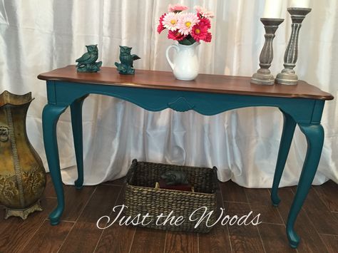 shabby paints, vogue, gelato gel stain, painted furniture Painted Sofa Table, Teal Furniture, Refurbished Table, Painted Sofa, Teal Table, Painted Kitchen Tables, Wood Sofa Table, Kitchen Table Makeover, Diy Sofa Table