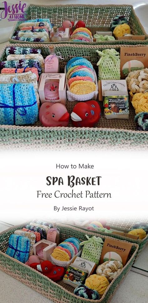 Spa Basket, Care Box, Spa Treatments, Spa Day, Crochet Gifts, Gift Baskets, Free Crochet Pattern, Free Crochet, Gift Box