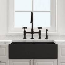 Apron Sink Farmhouse With Black Countertops, Bronze Farmers Sink Black Cabinets, Black Apron Sink White Countertop, Apron Farmhouse Sink, Black Fireclay Farmhouse Sink, Dark Farmhouse, Gray Plain, Farmhouse Sink Faucet, 33" Apron Sink