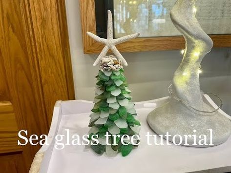 How to make a Christmas tree out of sea glass - YouTube How To Make Sea Glass Christmas Trees, How To Make A Sea Glass Christmas Tree, Diy Sea Glass Christmas Tree, Sea Glass Christmas Tree Diy, Sea Glass Christmas Tree, Beachy Crafts, Broken Glass Crafts, Sea Glass Diy, Sea Glass Christmas