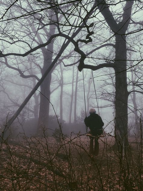 Foggy, aesthetic, melancholy, swing, forest Spooky Cabin In The Woods, Haunted Cabin In The Woods, Scary Woods Aesthetic, Haunted Woods Aesthetic, Creepy Woods Aesthetic, Out Of The Woods Aesthetic, Haunted Forest Aesthetic, Griffin Stagg, Lost In Woods