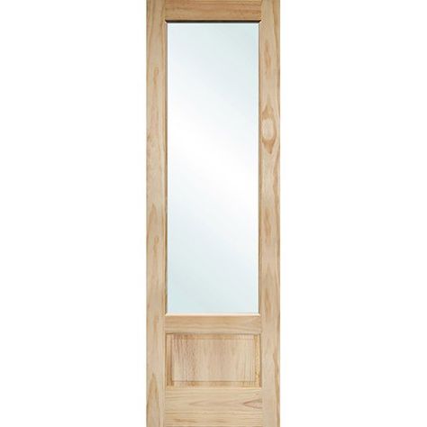 8'0" Tall 3/4 Lite Clear Glass Pine Interior Wood Door Indoor Glass Doors Bathroom, 3/4 Glass Door, Pantry Doors With Glass Panels, Interior French Door Ideas, Cheap Interior Doors, Frosted Glass Interior Doors, Pine Interior, Laundry Doors, Glass Pantry Door