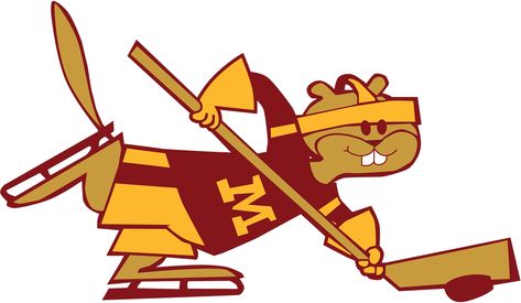 Minnesota Golden Gophers Hockey Logo | Minnesota Golden Gophers Mascot Logo (1986) - Hockey mascot logo Row The Boat, Wild Hockey, Minnesota Gophers, College Hockey, Hockey Logos, Minnesota Golden Gophers, Retro Sports, Virtual Museum, College Logo