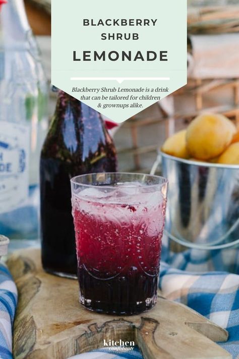 Blackberry Shrub Lemonade in a glass. Blackberry Shrub, Shrub Drink, Shrub Recipe, Sparkling Lemonade, Drinking Vinegar, Blackberry Recipes, Dairy Drinks, Berries Recipes, Lemonade Recipes