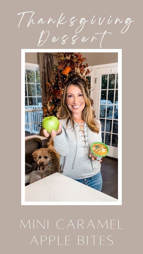 Caramel Apple Mini Bites This fun and easy treat is a perfect addition to you Thanksgiving dessert table! Let me know what you think about the idea of mini caramel apple bites! I was able to get 10 scoops out if a small apple with a melon scooper. Make sure to work on parchment or wax paper. TIP- tap your apples dry with a paper towel to remove excess moisture before dipping in caramel. Heat your caramel in a bowl for 10 seconds at a time. Make sure it’s not too hot or the caramel will sl Caramel Apple Mini, Appetizer Fruit, Janine Graff, Caramel Apple Bites, Thanksgiving Dessert Table, Apple Bites, Mini Caramel Apples, Thanksgiving Desserts Table, Apple Bite