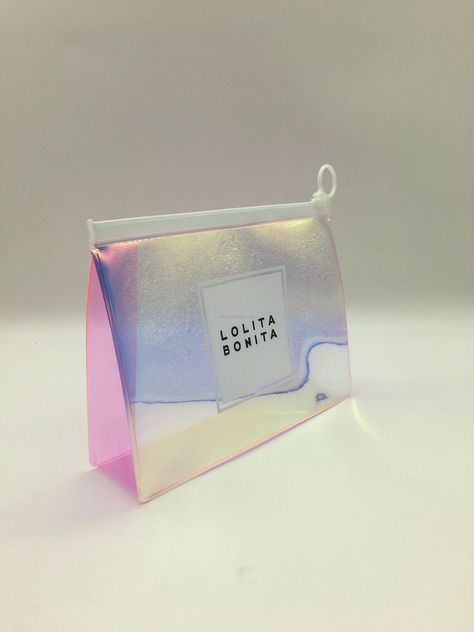 Transparent Makeup Pouch, Jelly Makeup Bag, Makeup Bag Design, Trendy Clear Bags For On-the-go, Holographic Ziplock Bags, Holographic Makeup Bag, Paper Makeup, Graphic Design Portfolio Book, Holographic Purse