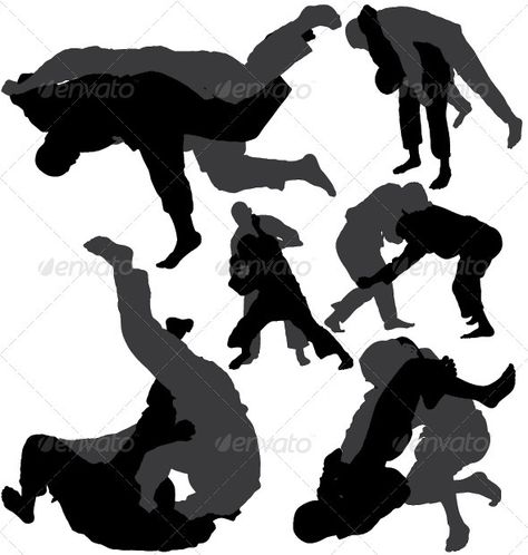 Jiujitsu and judo wrestlers vector silhouettes — JPG Image #decoration #throw • Available here → https://graphicriver.net/item/jiujitsu-and-judo-wrestlers-vector-silhouettes/3946260?ref=pxcr Jiu Jitsu Silhouette, Woman Wrestler, Jiu Jitsu Gym, Silhouette Sport, Marshal Arts, Black Brazilian, Resume And Cover Letter, Silhouette People, Silhouette Template