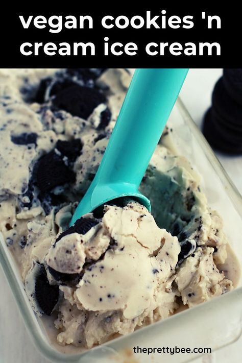 Vegan Cookies And Cream, Homemade Vegan Ice Cream, Ice Cream Social Media, Twix Ice Cream, Peanut Free Desserts, Best Vegan Ice Cream, Vegan Ice Cream Recipes, Cookie Monster Ice Cream, Cookies And Cream Ice Cream