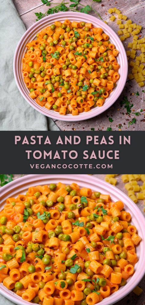 Pasta And Peas Red Sauce, Vegan Green Tomato Recipes, Pea Sauce Pasta, No Tomato Pasta, Pasta Dinner Recipes Vegetarian, Recipes With Tomato Sauce, Peas And Pasta, Pasta And Peas, Pasta Peas