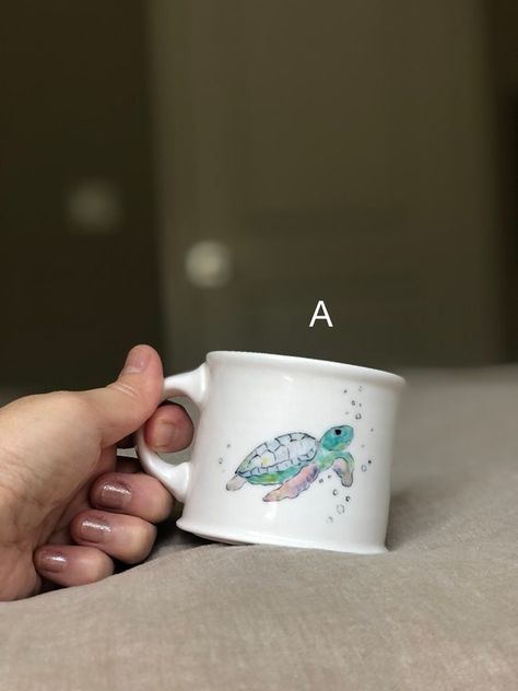 Sea Turtle Cappuccino Mug Espresso Mug With Handle Hawaiian - Etsy Espresso Mug, Tiny Fish, Porcelain Planter, Cappuccino Mugs, Turtle Gifts, Mug With Handle, Cappuccino Cups, Ceramic Tableware, Ceramic Cup