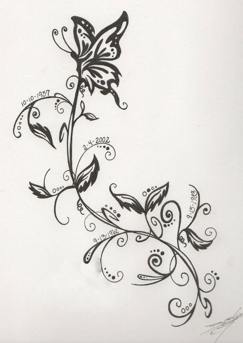 Date Tattoo Design, Date Tattoo, Grandma Tattoos, Family Tree Tattoo, Family Tattoo Designs, Date Tattoos, Tattoos With Kids Names, Family Tattoo, Tree Tattoo Designs