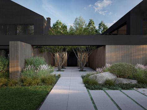 Between_Trees - Garden Design Tree Garden Design, Contemporary Backyard, Willow Garden, Nature And Architecture, Concrete Patio Designs, Creative Landscape, Modern Landscape Design, Patio Garden Design, Outdoor Stairs