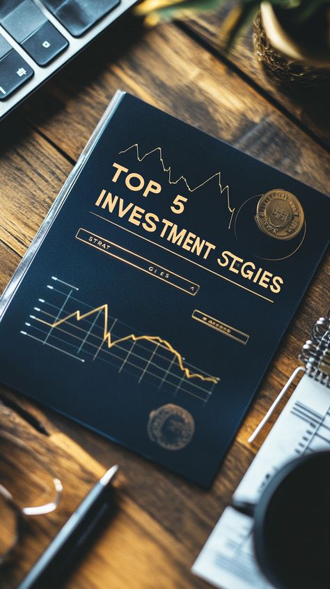 Create a luxurious financial image with bold text "TOP 5 INVESTMENT STRATEGIES". Background: polished wooden desk, financial graphs, and gold accents. Elegant and professional style. Investment Planner, Finances Planner, Etf Investing, Board Pictures, Financial Growth, Vision Board Pictures, Finance Planner, Start Investing, Board Ideas