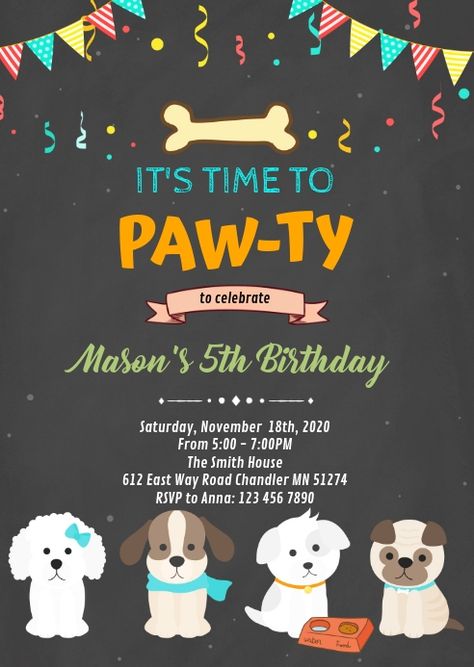 Adopt A Puppy Birthday Party Invitations, Pet Birthday Party Invitation, Dog Birthday Invitations Template, Dog Party Invitations Printable Free, Pet Party Invitations, Dog Birthday Invite, Dog Invitations Birthdays, Pet Birthday Ideas, Puppy Party Invitations