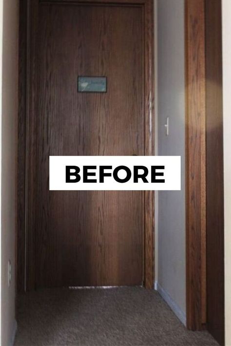 If you hate your doors check out this simple yet huge update to your interior hallway doors. This makeover on a budget is easy and cheap so check out the before and after photos for some home makeover inspiration. #diy #door #makeover Interior Hallway Doors, Diy Interior Door Makeover, Diy Interior Door, Door Makeover Diy Interiors, Interior Door Makeover, Hallway Doors, Rental Kitchen Makeover, Accent Wall Entryway, Diy Interior Doors