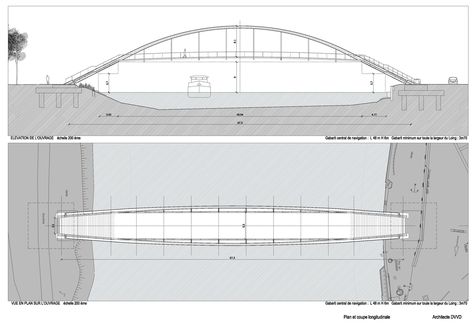 Image 13 of 15 from gallery of Overpass on the Loing  / DVVD Engineers Architects Designers. Elevation Bridge Engineering, Bridge Structure, Section Drawing, Arch Bridge, Pedestrian Bridge, Bridge Design, Structural Engineering, Desk Setup, Urban Planning