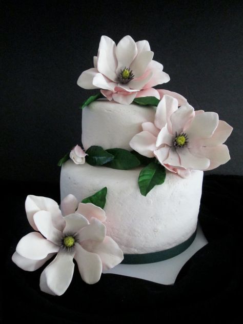 Magnolia cake topper edible sugar gum paste by sweetpeasugarart, $100.00 Magnolia Cake, Sugar Flowers Cake, Pottery Patterns, Floral Tape, Wedding Garden, Edible Cake Toppers, Christian Artists, Edible Cake, Sugar Art