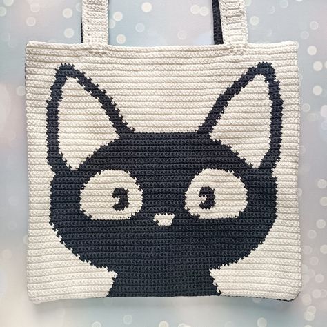 Cat Bag Pattern, Cat Bag Crochet, Crochet Black Cat, Black Cat Bag, Crochet Tote Bag Pattern, Intarsia Crochet, Kat Haken, Black Cat Pattern, Bag Pattern Crochet