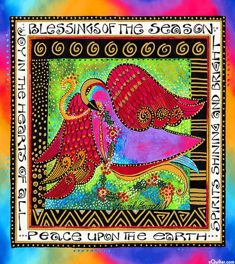 Enchantment - Blessings of the Season - 24" x 44" PANEL Christmas Fabric Panels, Laurel Burch Fabric, Laurel Burch Art, Laurel Burch Cats, Hanging Quilts, Quilts Decor, Christmas Wall Hangings, Laurel Burch, Christmas Quilt