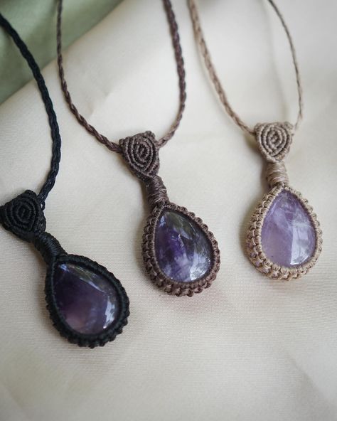 Some of our handmade macrame necklaces ✨ Available with Rose Quartz, Amethyst, Tigers Eye, Obsidian & Howlite Shop online at www.jaiyen.store or visit us in store @jai.yen_kohphangan & Jai Yen Koh Lanta 🌴🧡 . . . #handmadenecklace #handmadejewelry #handmadejewellery #handmadejewelrydesign #macramejewelry #macramenecklace #bohonecklace #bohojewelry #healingstonejewelry #amethystnecklace #rosequartznecklace #tigerseyejewelry #obsidianjewelry #summerjewelry #summernecklace Macrame Necklaces, Obsidian Jewelry, Healing Stones Jewelry, Koh Lanta, Micro Macramé, Rose Quartz Necklace, Handmade Macrame, Handmade Jewelry Designs, Summer Necklace