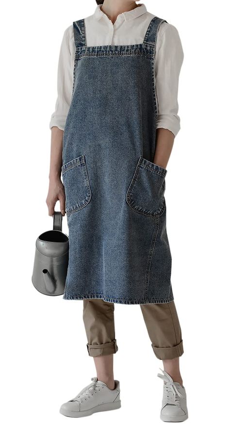 PRICES MAY VARY. MATERIAL---100% cotton denim. The 100% cotton denim apron adopts the special process of washing and nostalgic, which makes the apron extraordinary in texture. SIZE---41.3in/105cm wide, 33.4in/85cm long; Shoulder strap length 23.6in/60cm. EASY to CLEAN---Machine wash or hand wash warm with like colors,please note that do not bleach, tumble dry low and warm iron if needed. CROSS-BACK DESIGN---Cross-back design makes this apron convenient to wear and no longer slip from the shoulde Cross Back Aprons, Primitive Clothing, Diy Jean Bag, Branded Aprons, Cross Back Apron, Denim Apron, Head Set, Aprons For Men, Bib Apron