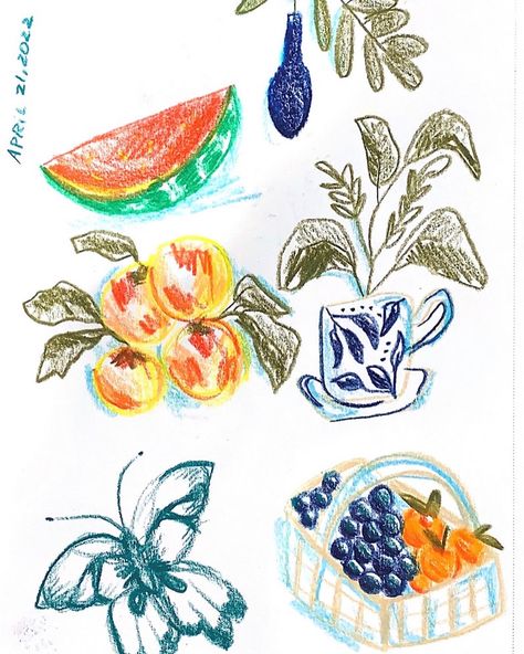 Colored Pencil Food Drawings, Fun Colored Pencil Drawings, Colored Pencil Doodles Aesthetic, Coloured Pencil Doodles, Color Pencil Doodles, Colored Pencil Sketchbook, Colored Pencil Doodles, Colored Pencil Illustration, Silly Drawings