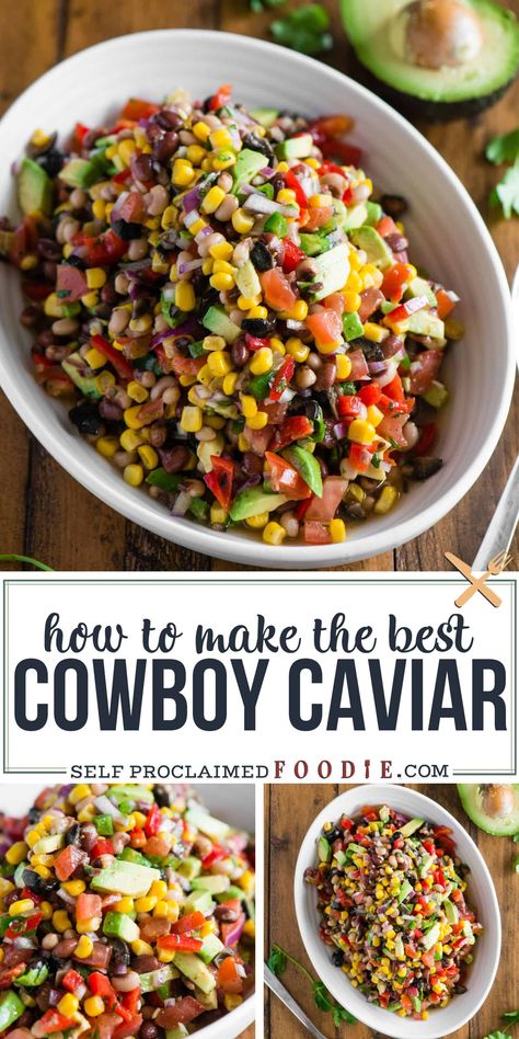 Cowboy Caviar, also known as Texas Caviar, is a cold salad recipe consisting of black eyed peas, a light vinaigrette dressing, and colorful vegetables! #cowboycaviar #recipe #easy #avocado #best The Best Cowboy Caviar, Caviar Cowboy, Cowboy Caviar Dip, Cowboy Caviar Recipe, Cold Salad Recipes, Texas Caviar, Caviar Recipes, Cowboy Caviar, Cold Salad