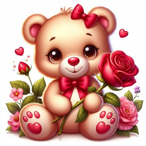 Teddy Bear And Roses, Teddy Bear With Flowers, Teddy Images, Bear With Flowers, Flower On White Background, Teddy Bear With Heart, Teddy Bear Cartoon, Background Png Images, Rosé Png