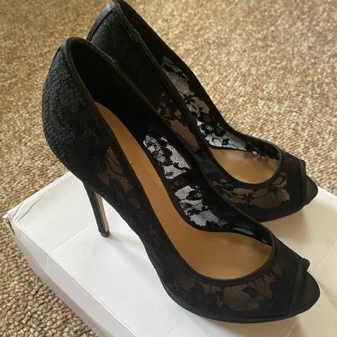 New- Aldo Velalla Black Lace High Heel Court Shoes. Peep Toes With Lace Detail Design. Height 4.9 Inches With 0.8 Platform So They Don’t Feel As High. Statement Shoes. Comes New With Box. Lace Platform Heels, Grunge Prom Shoes, Black School Heels, Black Heels Wide Width, Lace Black Heels, Black Heels & Wedges, Goth Prom Shoes, Heels For Prom Black, Lace Heels Outfit