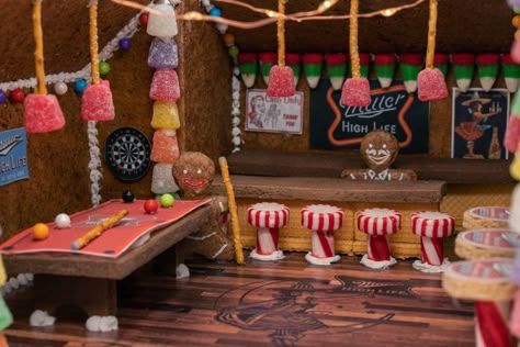 Gingerbread Tiki Bar, Ginger Bread Houses Ideas, Lifesize Gingerbread House, Drunken Snowman, Gingerbread House Building, Gingerbread Trees, Gingerbread Contest, Candy People, Gingerbread House Contest