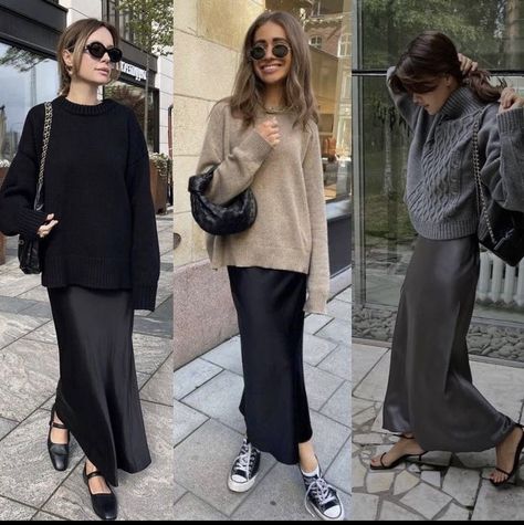 Maxi Skirt Outfit Fall Winter, Silk Maxi Skirt Outfit, Autumn Outfit Women, Winter Maxi Skirt Outfit, Skirt Outfit Fall, Midlife Fashion, Rok Outfit, Fashion Me Now, Modesty Outfits