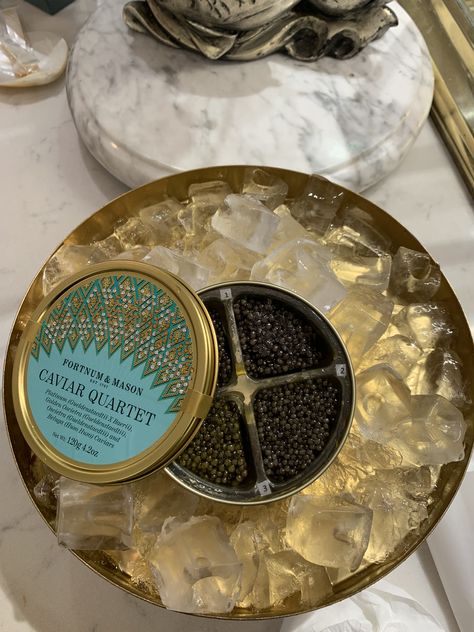 ‪Caviar #quartet available from Fortnum & Mason @fortnums ‬ ‪Why have one when you can have four?‬ ‪What a great gift idea. ‬ ‪#caviar ‬ Luxury Food Expensive, Caviar Serving Ideas, Caviar Aesthetic, Sf Elopement, Fish Roe, Fortnum Mason, Super Rich Kids, Fortnum And Mason, Black Card