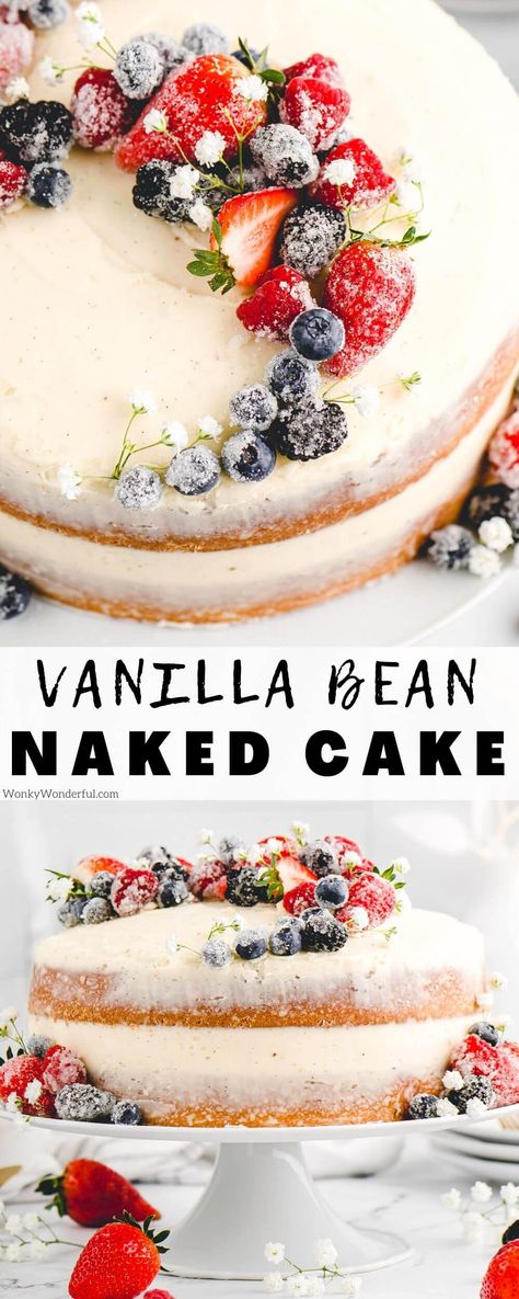 Gourmet Vanilla Cake, Berry Vanilla Cake, Modern Honey Vanilla Cake, Fruit Vanilla Cake, Organic Vanilla Cake Recipe, Cake Without Frosting Ideas, Vanilla Bean Birthday Cake, Birthday Cake Ideas Vanilla, Fresh Birthday Cake