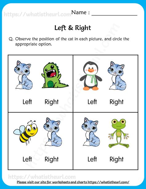 Identifying Left and Right Position Worksheet for Grade 1 Right And Left Worksheet For Kids, Left And Right Worksheets Kindergarten, Left And Right Activities Preschool, Left And Right Worksheets, Abc Activities Preschool, Phonic Sounds, Life Skills Kids, Math Olympiad, Shape Activities Preschool