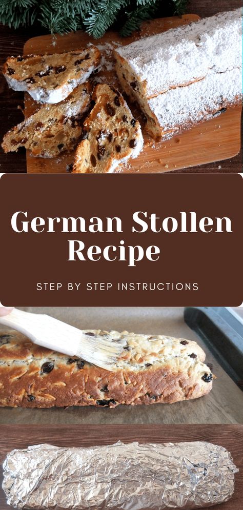 Dresden Stollen Recipe, Marzipan Stollen Recipe, Easy Stollen Recipe, German Christmas Desserts, Christmas Stollen Recipe, Stollen Cake, Stollen Bread, Stolen Recipe, German Stollen