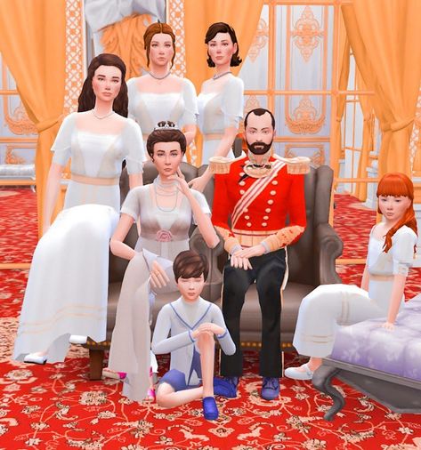 This pose pack is replica of the Romanov family portrait! Enjoy! Sims Portrait Poses, Sims 4 Royal Pose Pack, Sims 4 Royalty Poses, Sims 4 Formal Family Poses, Sims 4 Royal Family Poses, Sims 4 Cc Royal Poses, Ts4 Family Portrait Poses, Sims 4 Royal Portrait Poses, Royal Poses Sims 4