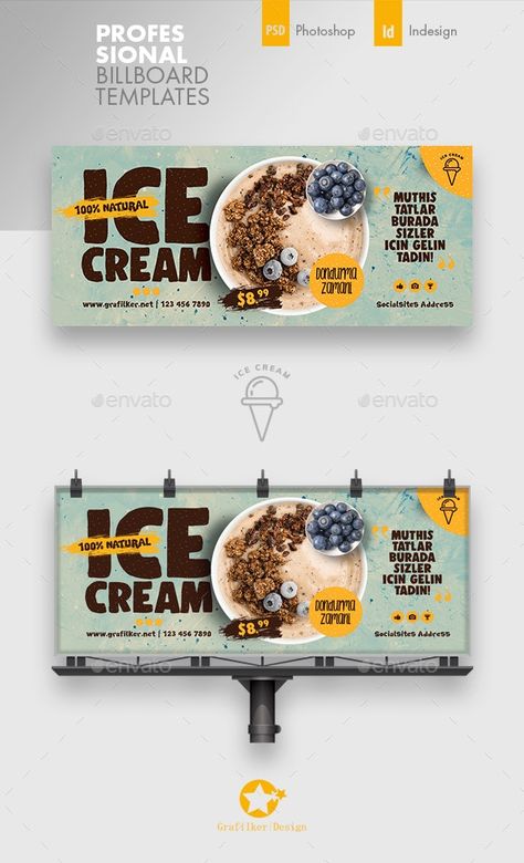 Ice Cream Billboard Template PSD, InDesign INDD. Download Ice Cream Opening Poster, Cute Billboard Design, Ice Cream Billboard Design, Best Billboard Design, Billboard Ads Design, Ad Template Design, Graphic Design Billboard, Billboard Banner Design, Billboard Graphic Design