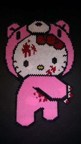 hello kitty gloomy bear Hello Kitty Gloomy Bear, Kandi Cuff Patterns, Gloomy Bear, Kandi Kid, Seed Bead Crafts, Perler Bead Templates, Diy Perler Bead Crafts, Perler Crafts, Halloween Crochet Patterns