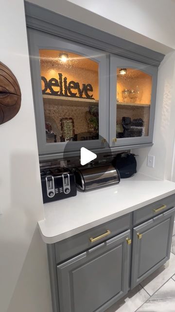 Shanell Henry/ Influencer Content Creator on Instagram: "More updates on our kitchen remodel. Tony couldn’t stop doing MORE!😅😍 Loving the gold and brush nickel mixed. Different! I jumped in the mix with accessorizing. Loving the outcome! Paint is the cheapest form of remodel! We went with this light grey and whitish walls. This gives a clean look! Conservative and it feels bigger! Tony decided to add light rails under the cabinets and lights above the cabinets. Feeling lovely in here! 😍 Thanks babe. #couple #kitchendesign #hedidthat #remodel #homeimprovement #greycabinets #whitewalls #lifestyleblogger #happywife #goodman #vlog #builder #rotd #beforeandafter #fabulous #entrepreneur #voiceover #voiceoverartist #vo #voiceacting" Above The Cabinets, Light Grey Kitchen Cabinets, Grey Kitchen Walls, Light Grey Kitchens, Grey Cabinets, Happy Wife, Grey Kitchen, The Gold, Kitchen Wall