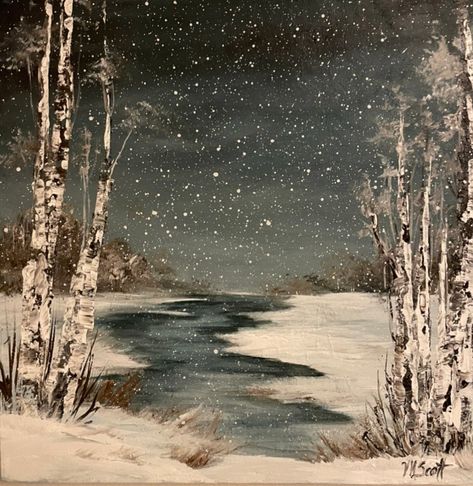 Winter Paintings On Canvas Acrylics Easy, Things To Paint Christmas, Christmas Scenes To Paint, Winter Theme Painting, Winter Themed Paintings, Winter Painting Easy, Christmas Painting Ideas On Canvas Easy, Easy Winter Paintings For Beginners, Winter Canvas Painting Ideas